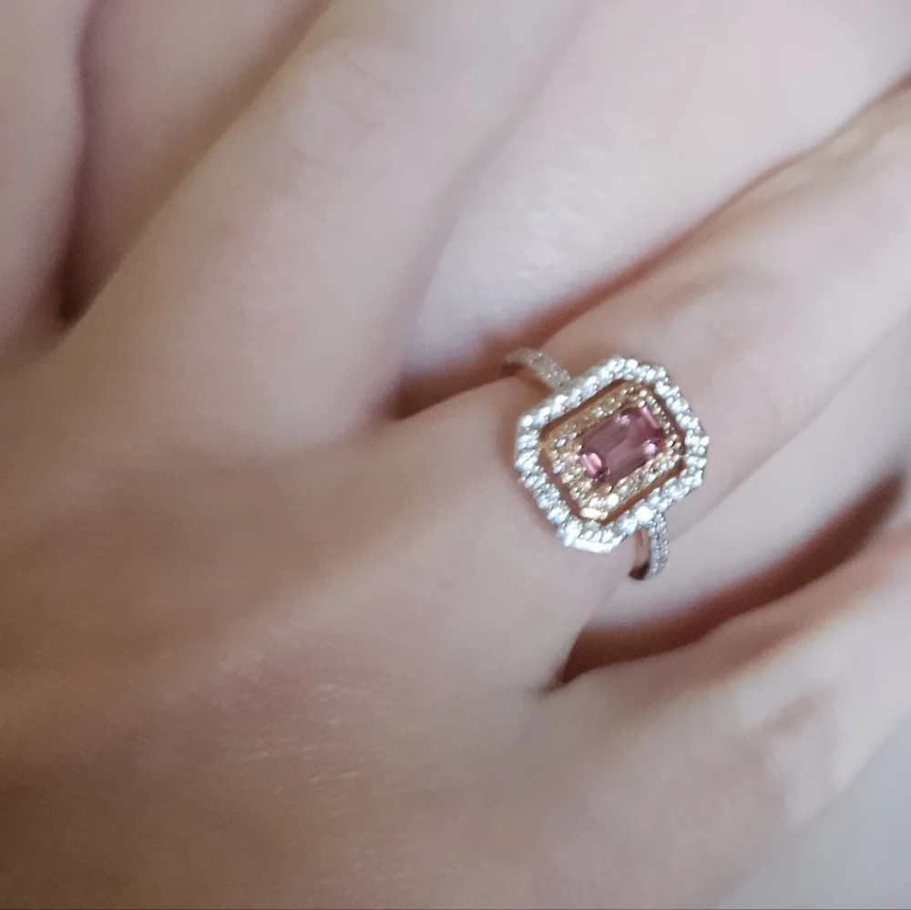 Solid 10k Rose Gold,  color shift garnet, champagne & white mined diamonds. - Picture 5 of 5